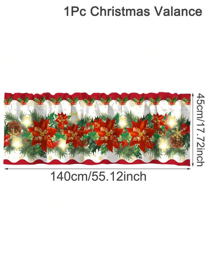 Santa Claus & Snowman Christmas Curtain Valance, 1–2 Piece Polyester Window Decor with Rod Pocket for Kitchen, Living Room or Bedroom