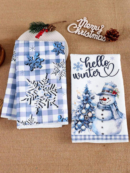 2pcs Christmas Gnome Hand Towels, Red & Black Plaid Microfiber Kitchen & Bathroom Towels, Soft Absorbent Holiday Home Decor