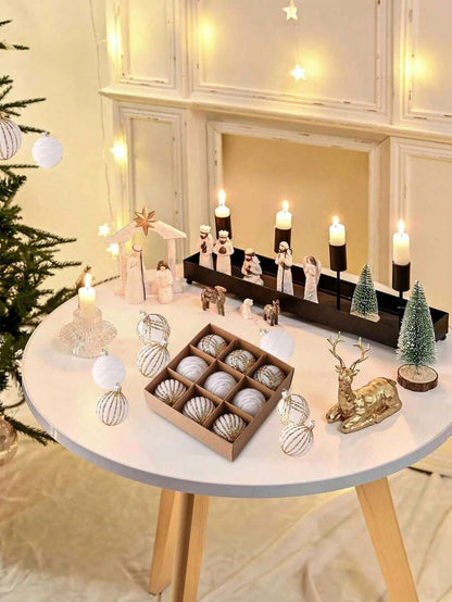 9pcs Green Velvet Christmas Tree Ball Ornaments, Flocked Painted Shatterproof Hanging Décor for Holiday Trees & Home Display