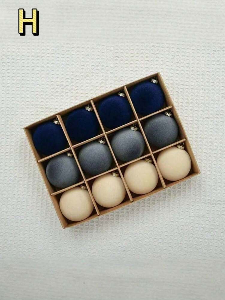 12pcs Velvet Flocked Christmas Decoration Balls, Drop-Proof Plastic Ornaments, Elegant Tree Baubles for Parties, Birthdays, or Holiday Photoshoots