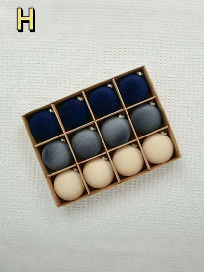 12pcs Velvet Flocked Christmas Decoration Balls, Drop-Proof Plastic Ornaments, Elegant Tree Baubles for Parties, Birthdays, or Holiday Photoshoots