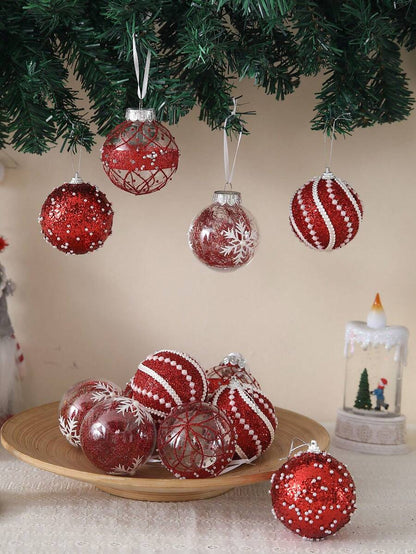 12pcs Clear Pink Christmas Ball Ornaments, 3.15-Inch Shatterproof Decorative Tree Baubles, Elegant Rustic Hanging Decorations for Holiday Parties