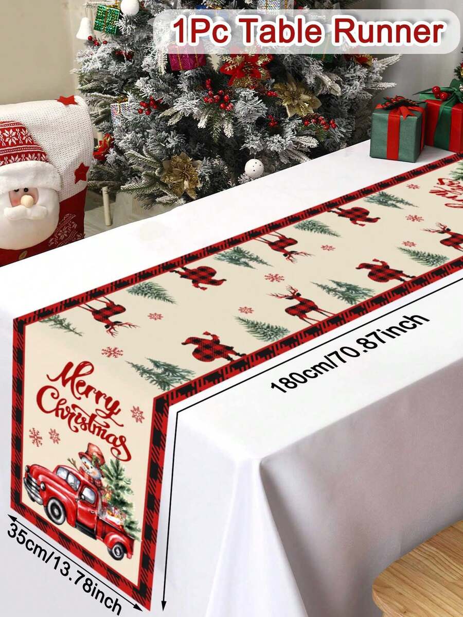 Gingerbread Man Christmas Table Runner, 35x180cm Polyester Holiday Table Flag, Festive Dining Room Décor for Christmas & Winter Home Use