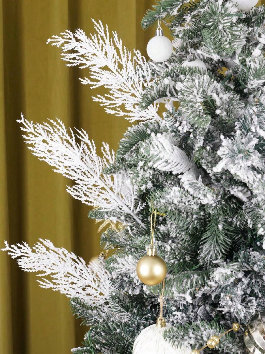 20pcs Glitter Cedar Pine Needles with Sequins, Artificial Blue and Pink Leaves for DIY Garlands, Wedding Bouquets, and Winter Holiday Home Decor