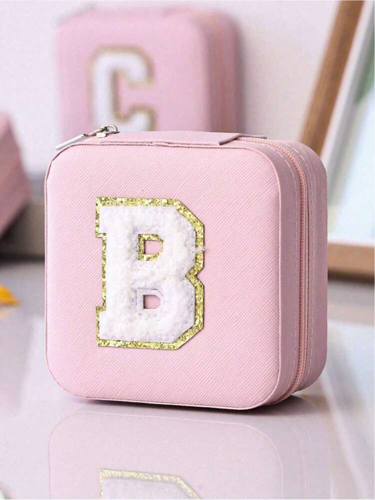 Custom Initial Travel Jewelry Organizer Box, Compact Case for Rings, Necklaces & Earrings