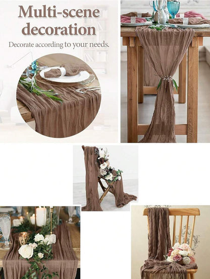 Wrinkled Cheesecloth Table Runner for Weddings and Holidays, Elegant Table Centerpiece Cloth for Christmas Dining, Birthdays, and Romantic Events