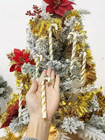 12pcs Pink Glitter Candy Cane Christmas Ornaments, 5.5" Plastic Hanging Decorations for Christmas Trees & Holiday Displays