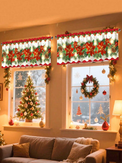 Santa Claus & Snowman Christmas Curtain Valance, 1–2 Piece Polyester Window Decor with Rod Pocket for Kitchen, Living Room or Bedroom