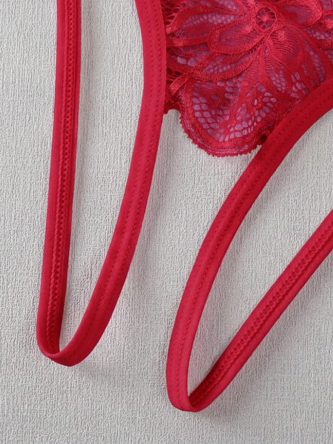 Sexy Backside Open Bowknot Lace Patchwork Panties Bowknot For Going Out
