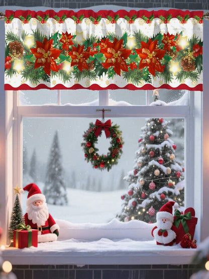 Santa Claus & Snowman Christmas Curtain Valance, 1–2 Piece Polyester Window Decor with Rod Pocket for Kitchen, Living Room or Bedroom