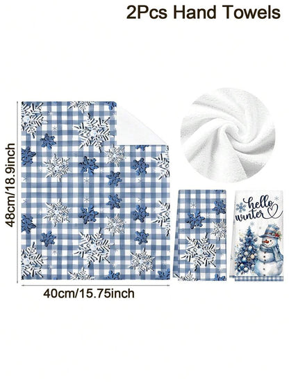 2pcs Christmas Gnome Hand Towels, Red & Black Plaid Microfiber Kitchen & Bathroom Towels, Soft Absorbent Holiday Home Decor