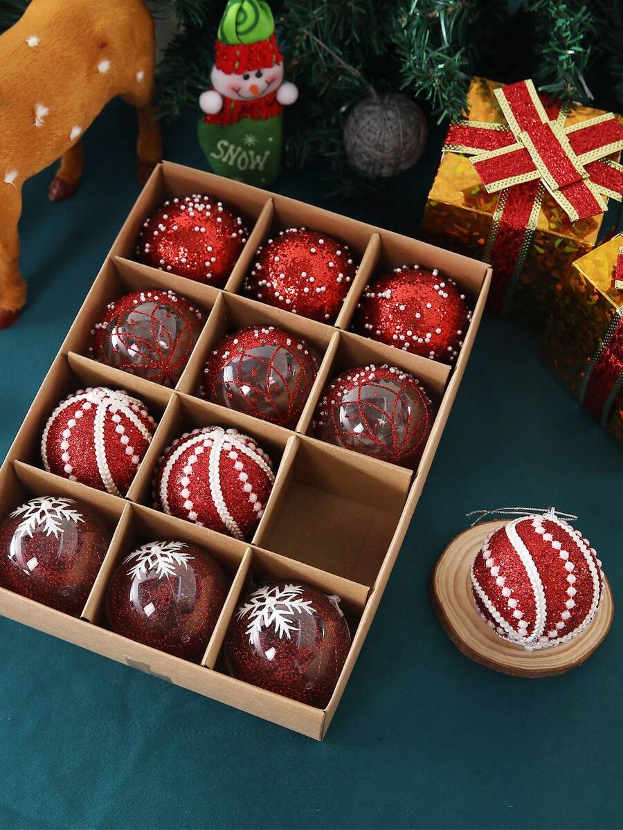 12pcs Clear Pink Christmas Ball Ornaments, 3.15-Inch Shatterproof Decorative Tree Baubles, Elegant Rustic Hanging Decorations for Holiday Parties