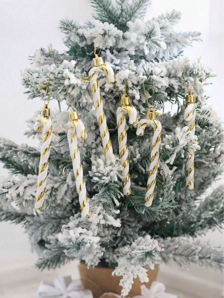 12pcs Pink Glitter Candy Cane Christmas Ornaments, 5.5" Plastic Hanging Decorations for Christmas Trees & Holiday Displays