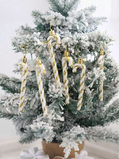 12pcs Pink Glitter Candy Cane Christmas Ornaments, 5.5" Plastic Hanging Decorations for Christmas Trees & Holiday Displays