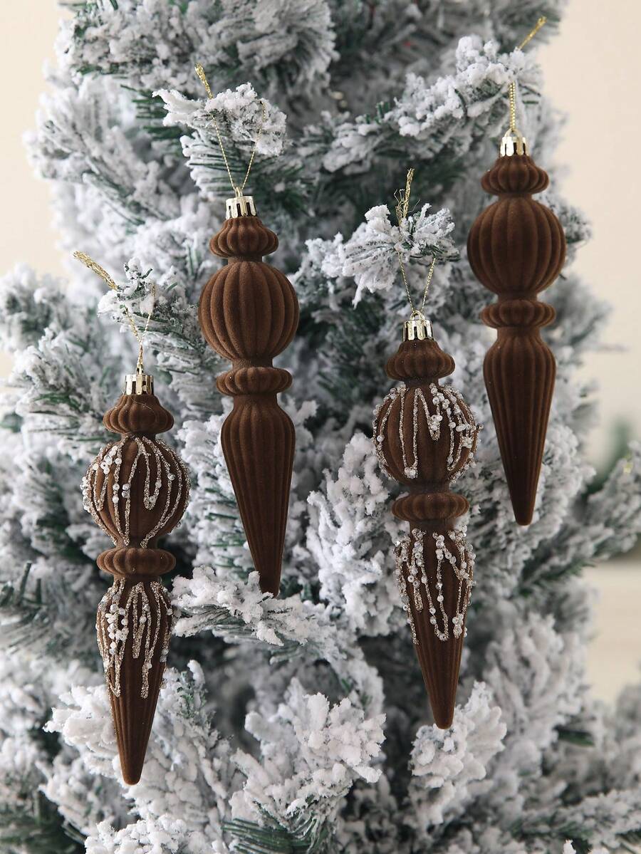 6/12pcs Velvet Christmas Ornament Set (7"), Textured Shatterproof Burgundy Tree Decorations, Elegant Holiday Home Decor