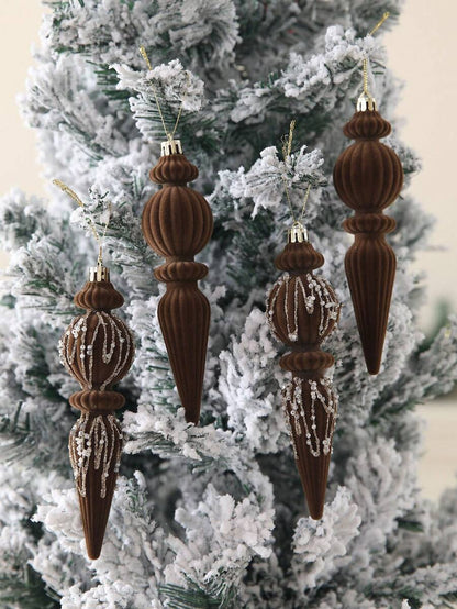 6/12pcs Velvet Christmas Ornament Set (7"), Textured Shatterproof Burgundy Tree Decorations, Elegant Holiday Home Decor