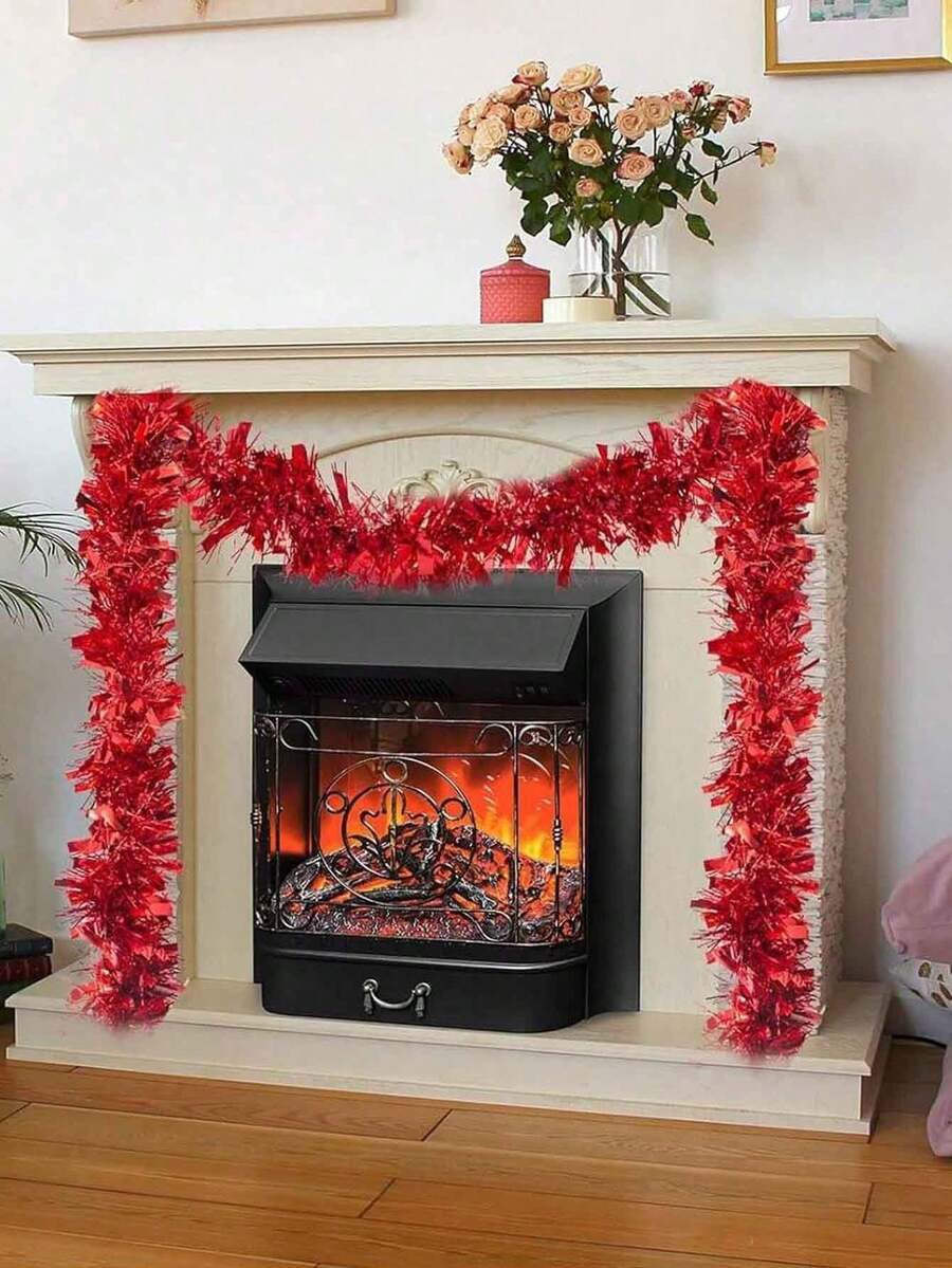 Metallic Tinsel Garland for Christmas, 1–2 Piece Shiny Glitter Streamer Decoration, Long Hanging Ornament for Trees, Parties, and Weddings