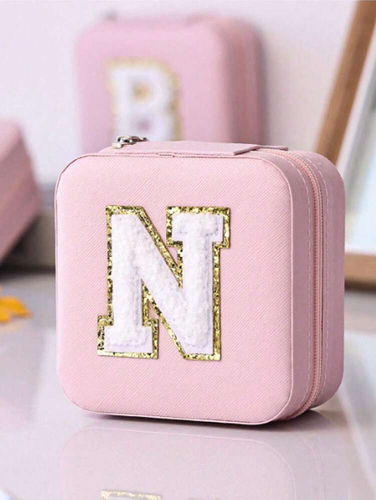 Custom Initial Travel Jewelry Organizer Box, Compact Case for Rings, Necklaces & Earrings