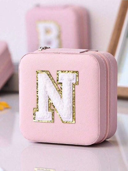 Custom Initial Travel Jewelry Organizer Box, Compact Case for Rings, Necklaces & Earrings