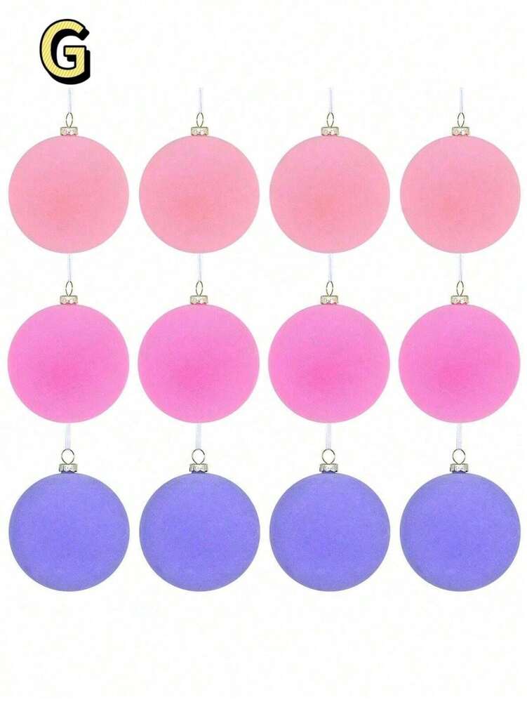 12pcs Velvet Flocked Christmas Decoration Balls, Drop-Proof Plastic Ornaments, Elegant Tree Baubles for Parties, Birthdays, or Holiday Photoshoots