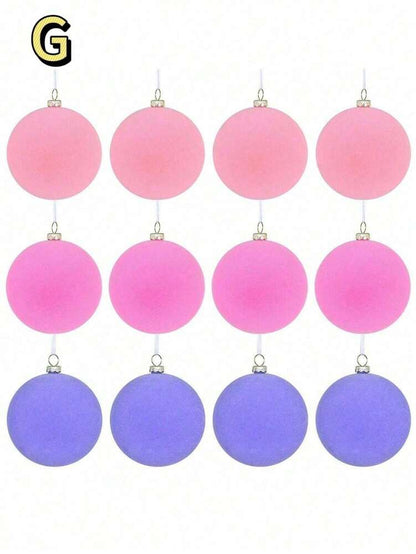 12pcs Velvet Flocked Christmas Decoration Balls, Drop-Proof Plastic Ornaments, Elegant Tree Baubles for Parties, Birthdays, or Holiday Photoshoots