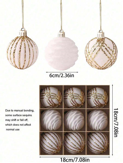 9pcs Green Velvet Christmas Tree Ball Ornaments, Flocked Painted Shatterproof Hanging Décor for Holiday Trees & Home Display