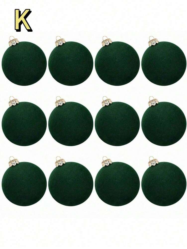 12pcs Velvet Flocked Christmas Decoration Balls, Drop-Proof Plastic Ornaments, Elegant Tree Baubles for Parties, Birthdays, or Holiday Photoshoots