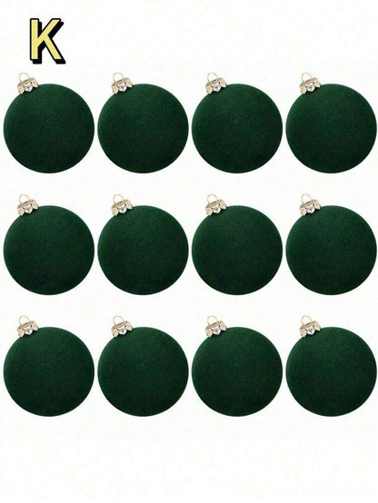 12pcs Velvet Flocked Christmas Decoration Balls, Drop-Proof Plastic Ornaments, Elegant Tree Baubles for Parties, Birthdays, or Holiday Photoshoots