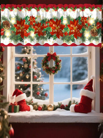 Santa Claus & Snowman Christmas Curtain Valance, 1–2 Piece Polyester Window Decor with Rod Pocket for Kitchen, Living Room or Bedroom