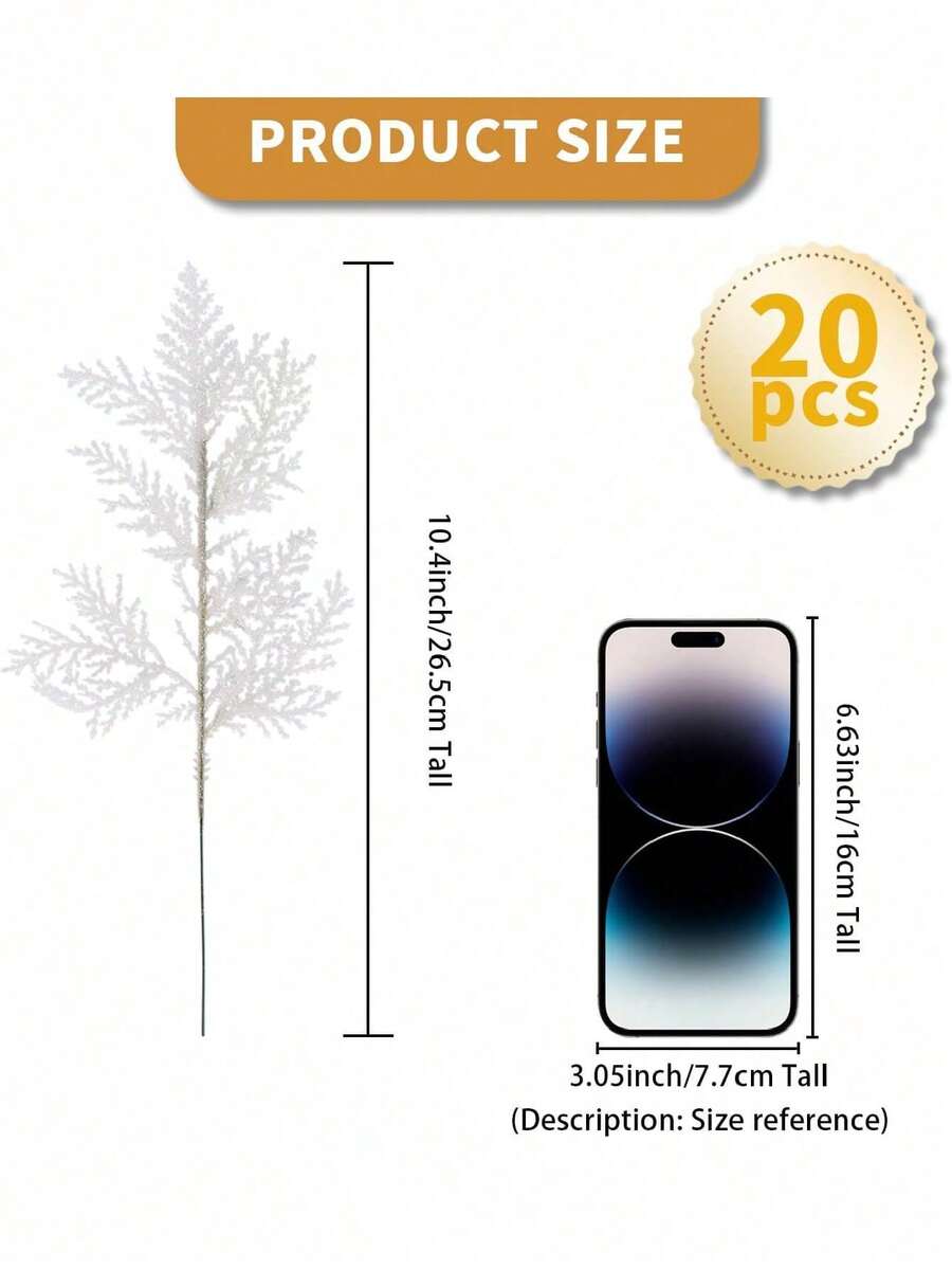 20pcs Glitter Cedar Pine Needles with Sequins, Artificial Blue and Pink Leaves for DIY Garlands, Wedding Bouquets, and Winter Holiday Home Decor