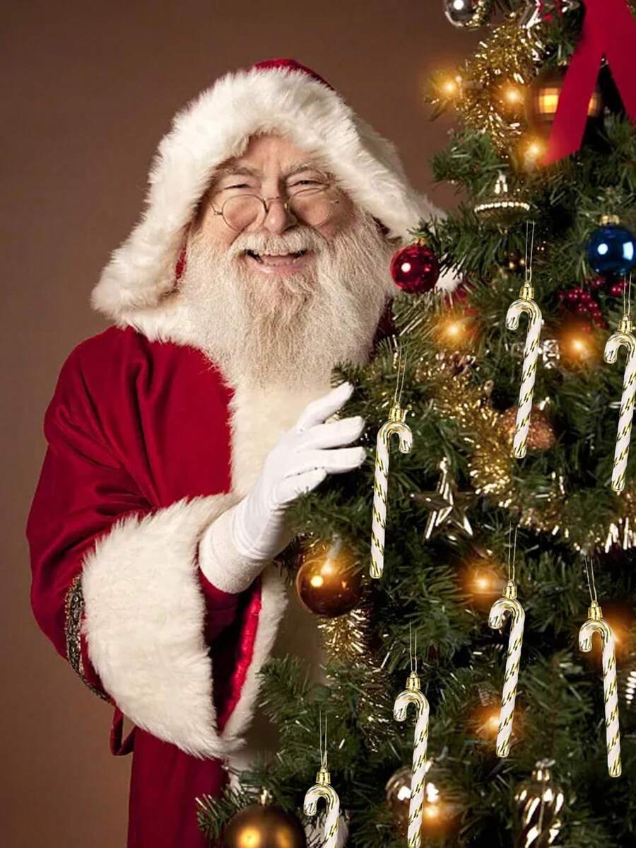 12pcs Pink Glitter Candy Cane Christmas Ornaments, 5.5" Plastic Hanging Decorations for Christmas Trees & Holiday Displays