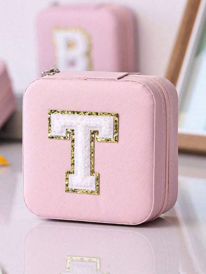 Custom Initial Travel Jewelry Organizer Box, Compact Case for Rings, Necklaces & Earrings