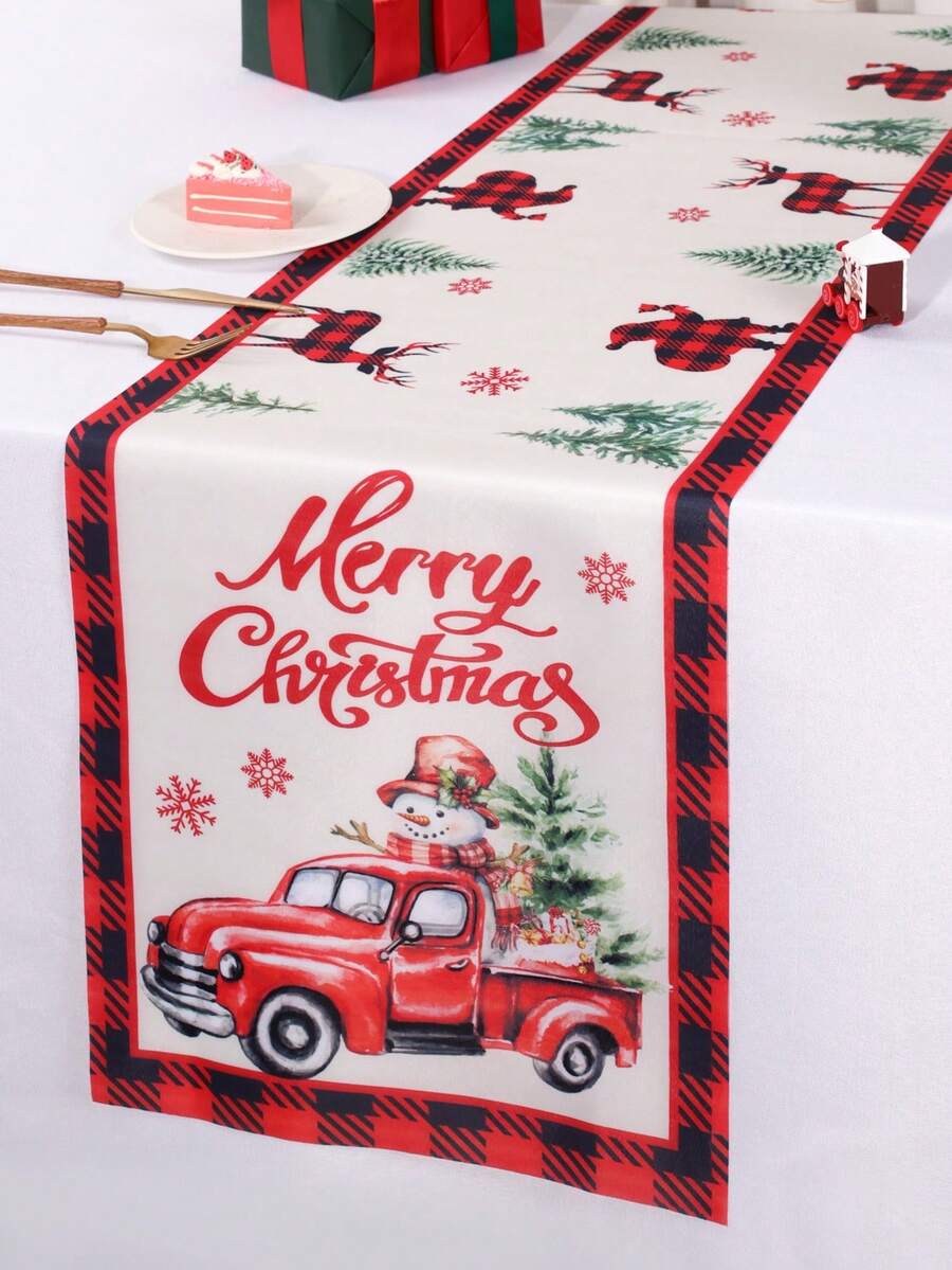 Gingerbread Man Christmas Table Runner, 35x180cm Polyester Holiday Table Flag, Festive Dining Room Décor for Christmas & Winter Home Use