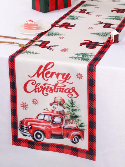 Gingerbread Man Christmas Table Runner, 35x180cm Polyester Holiday Table Flag, Festive Dining Room Décor for Christmas & Winter Home Use