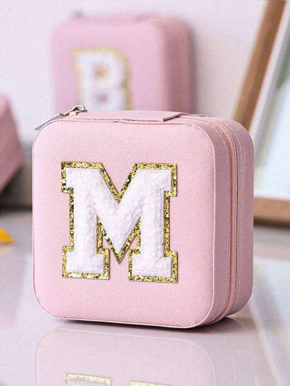 Custom Initial Travel Jewelry Organizer Box, Compact Case for Rings, Necklaces & Earrings