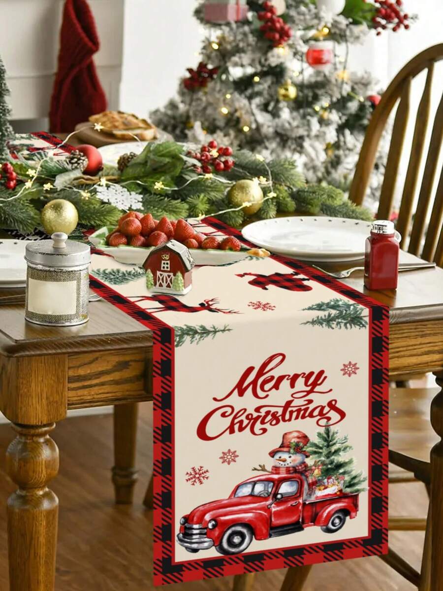Gingerbread Man Christmas Table Runner, 35x180cm Polyester Holiday Table Flag, Festive Dining Room Décor for Christmas & Winter Home Use