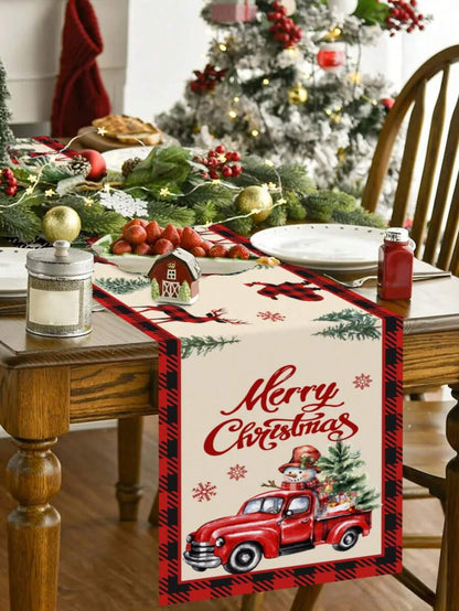 Gingerbread Man Christmas Table Runner, 35x180cm Polyester Holiday Table Flag, Festive Dining Room Décor for Christmas & Winter Home Use