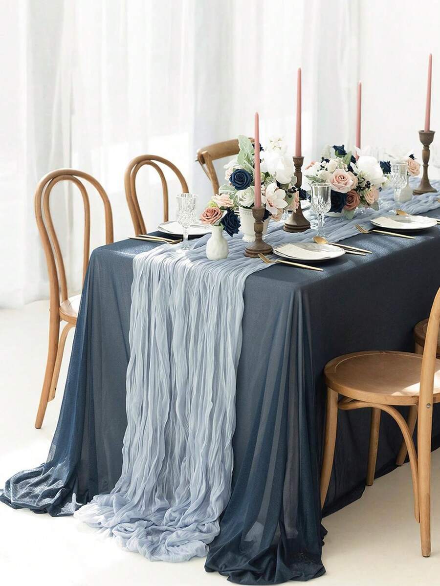 Wrinkled Cheesecloth Table Runner for Weddings and Holidays, Elegant Table Centerpiece Cloth for Christmas Dining, Birthdays, and Romantic Events