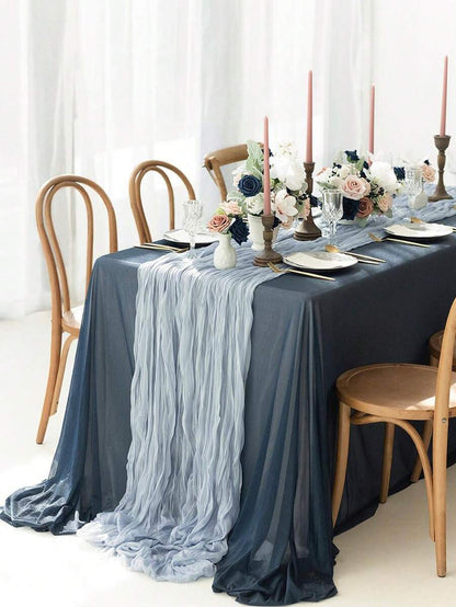 Wrinkled Cheesecloth Table Runner for Weddings and Holidays, Elegant Table Centerpiece Cloth for Christmas Dining, Birthdays, and Romantic Events