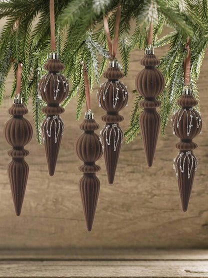 6/12pcs Velvet Christmas Ornament Set (7"), Textured Shatterproof Burgundy Tree Decorations, Elegant Holiday Home Decor