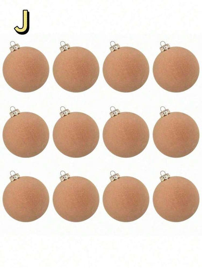 12pcs Velvet Flocked Christmas Decoration Balls, Drop-Proof Plastic Ornaments, Elegant Tree Baubles for Parties, Birthdays, or Holiday Photoshoots