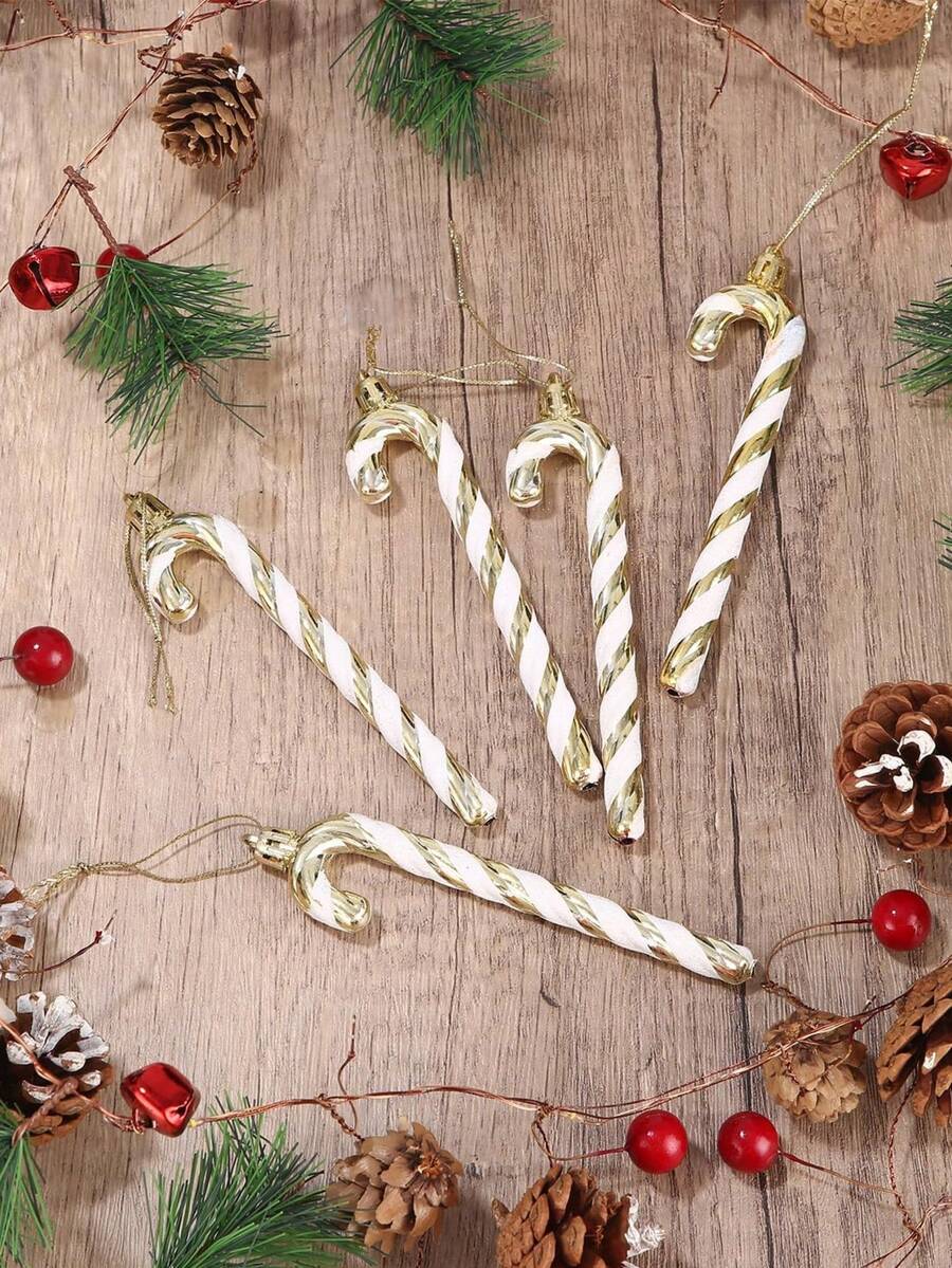 12pcs Pink Glitter Candy Cane Christmas Ornaments, 5.5" Plastic Hanging Decorations for Christmas Trees & Holiday Displays