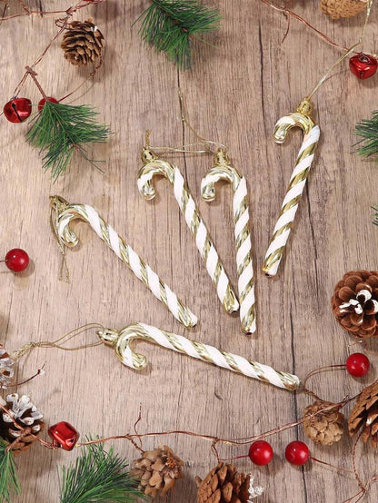 12pcs Pink Glitter Candy Cane Christmas Ornaments, 5.5" Plastic Hanging Decorations for Christmas Trees & Holiday Displays