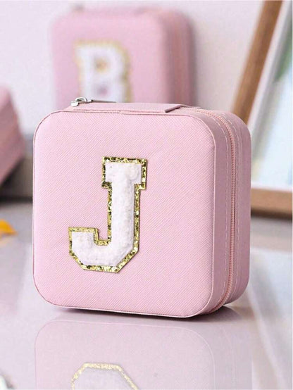 Custom Initial Travel Jewelry Organizer Box, Compact Case for Rings, Necklaces & Earrings
