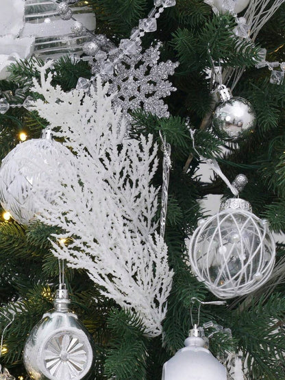 20pcs Glitter Cedar Pine Needles with Sequins, Artificial Blue and Pink Leaves for DIY Garlands, Wedding Bouquets, and Winter Holiday Home Decor