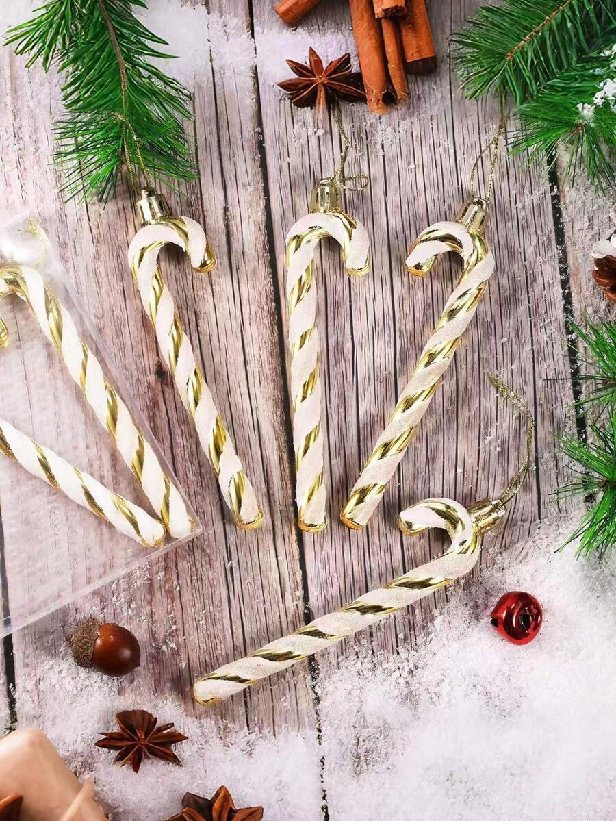 12pcs Pink Glitter Candy Cane Christmas Ornaments, 5.5" Plastic Hanging Decorations for Christmas Trees & Holiday Displays