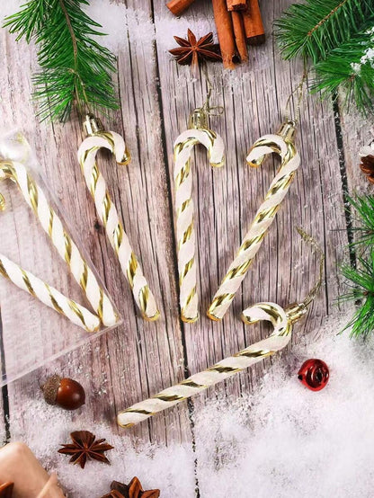 12pcs Pink Glitter Candy Cane Christmas Ornaments, 5.5" Plastic Hanging Decorations for Christmas Trees & Holiday Displays