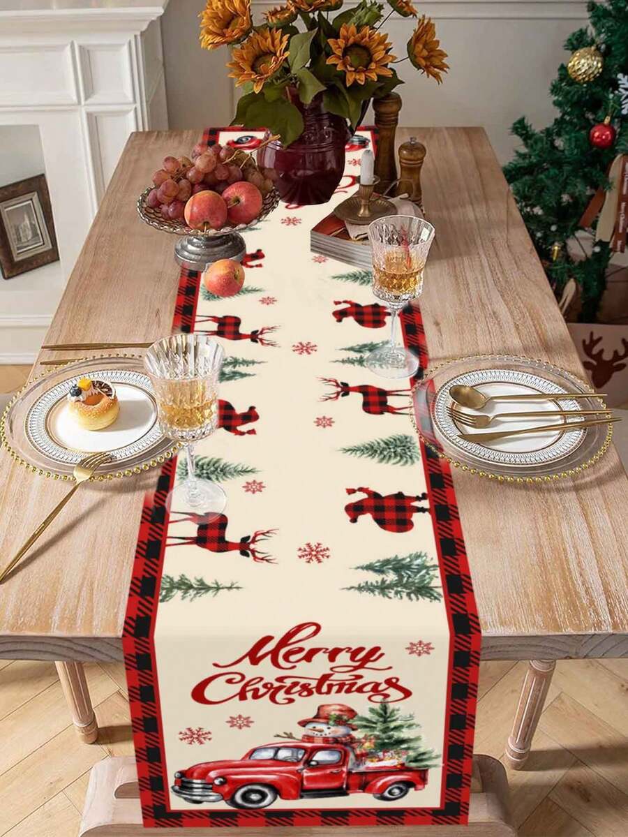 Gingerbread Man Christmas Table Runner, 35x180cm Polyester Holiday Table Flag, Festive Dining Room Décor for Christmas & Winter Home Use
