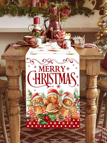 Gingerbread Man Christmas Table Runner, 35x180cm Polyester Holiday Table Flag, Festive Dining Room Décor for Christmas & Winter Home Use