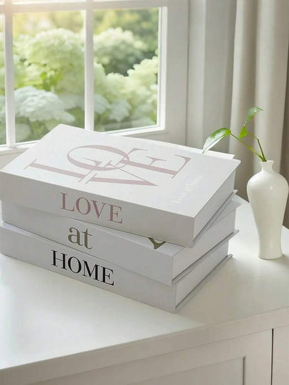 3pcs LOVE AT HOME Decorative Books Set, Stylish Faux Book Ornaments for Coffee Table, Shelf or Office Decor, Creative Living Room Display Props
